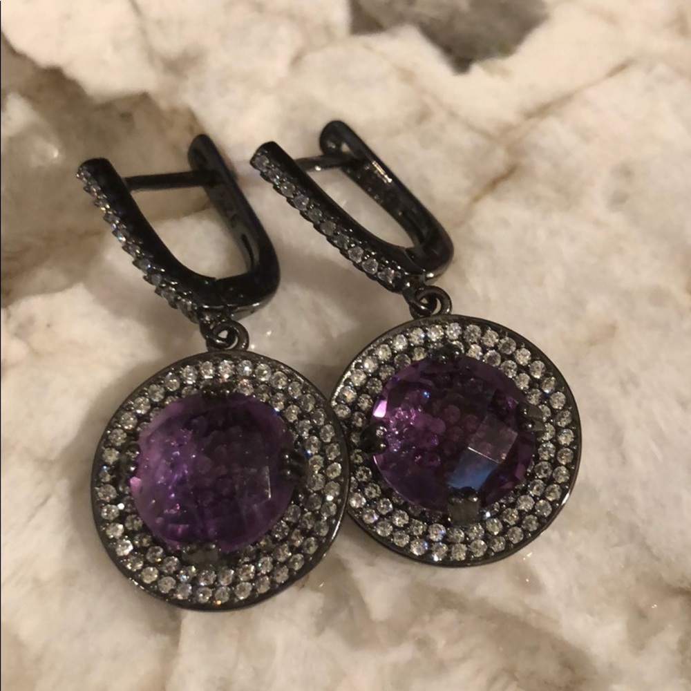 stunning amethyst CZ earrings Sterling Silver - Picture 4 of 7
